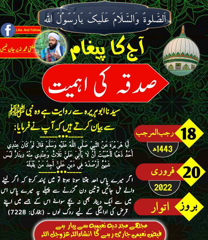 Sadqa Ki Ahmiyat Hadees... - Mufti Muhammad Nazeer Jan Naeemi
