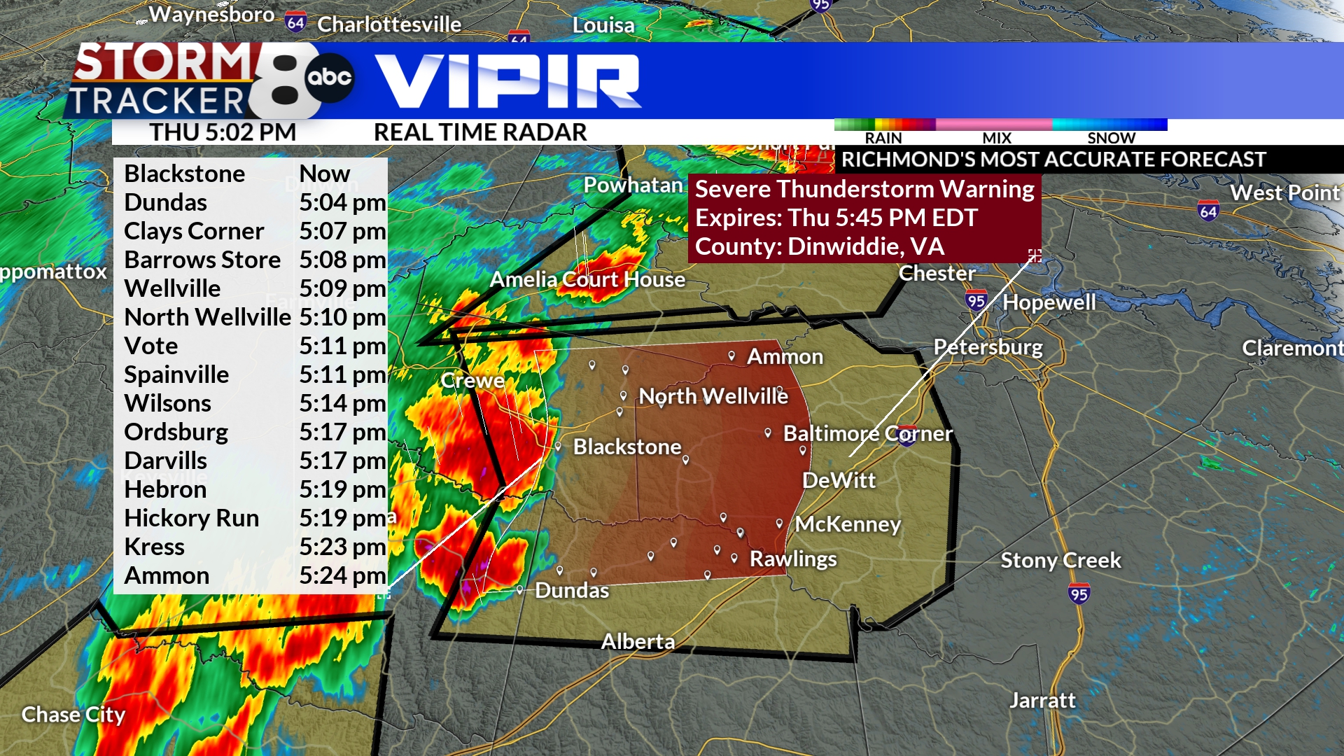 ABC - A Severe thunderstrom warning has been issued for Dinwiddie ...