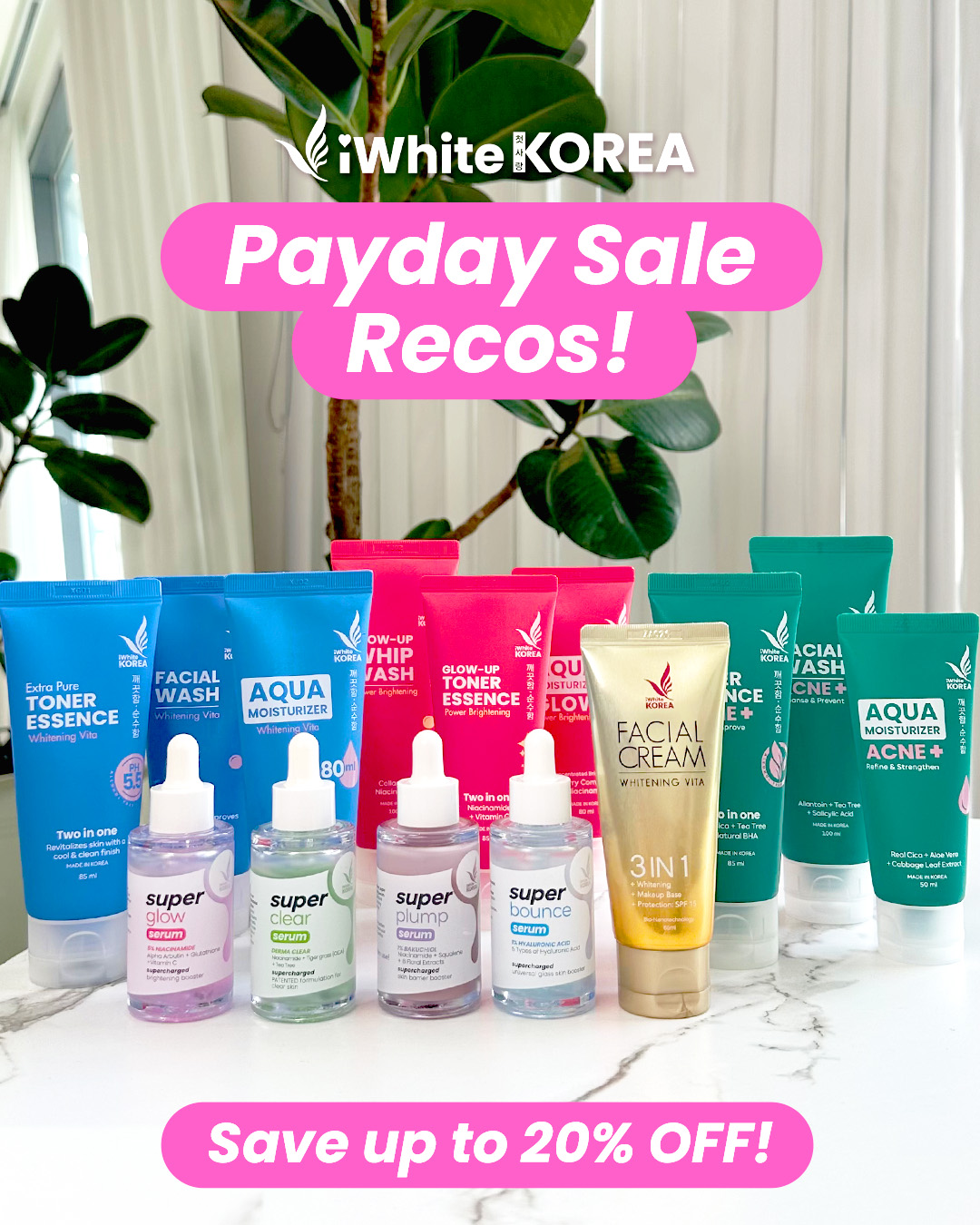 🚨 Glow this Payday with up to 20% OFF on selected iWhite Korea products! ✨  It's your time to shine, restock your glow-to essentials and treat your  skin right from June 27–30
