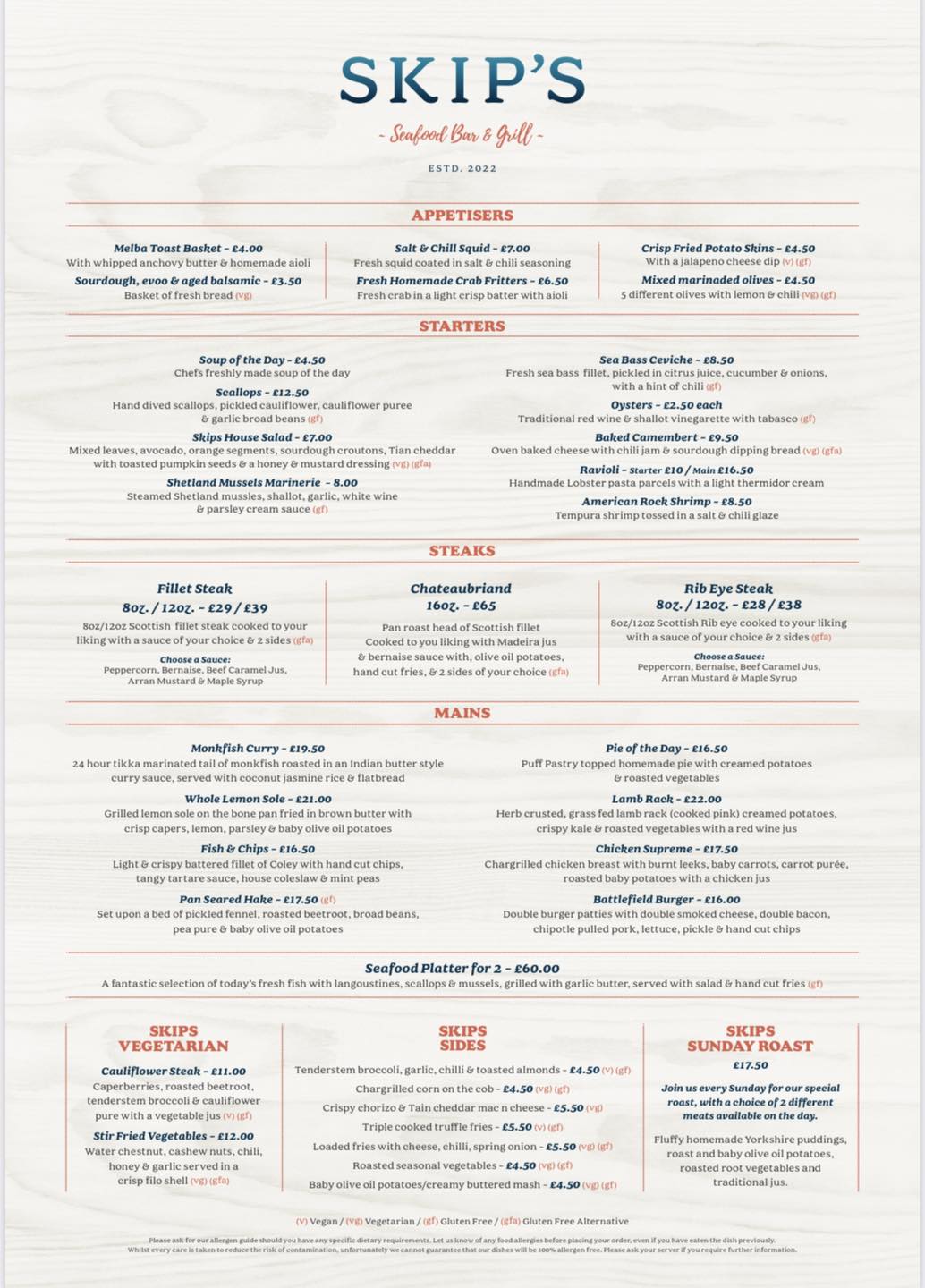 Skip’s - Skip’s A La Carte menu Come in and try it for yourself 🎣🥩 # ...