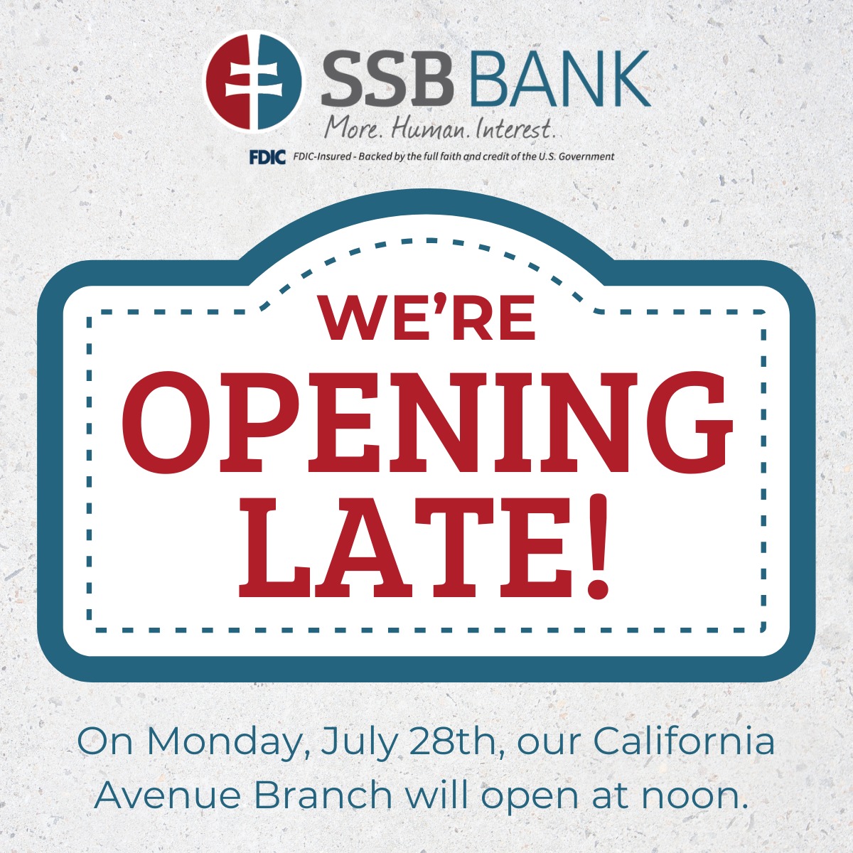 SSB Bank - Our California Avenue Branch will be closed on... | Facebook