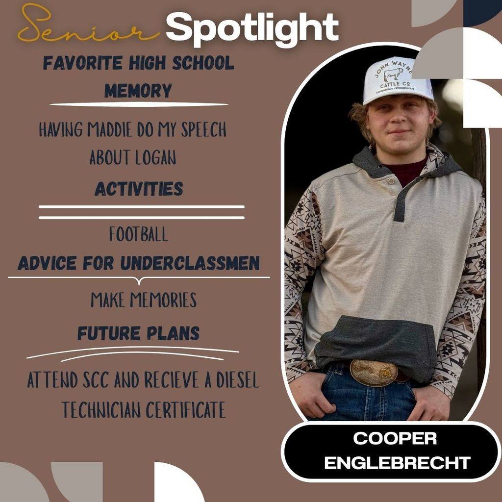 East - Today's senior spotlight is Cooper Englebrecht. Congrats, Cooper ...