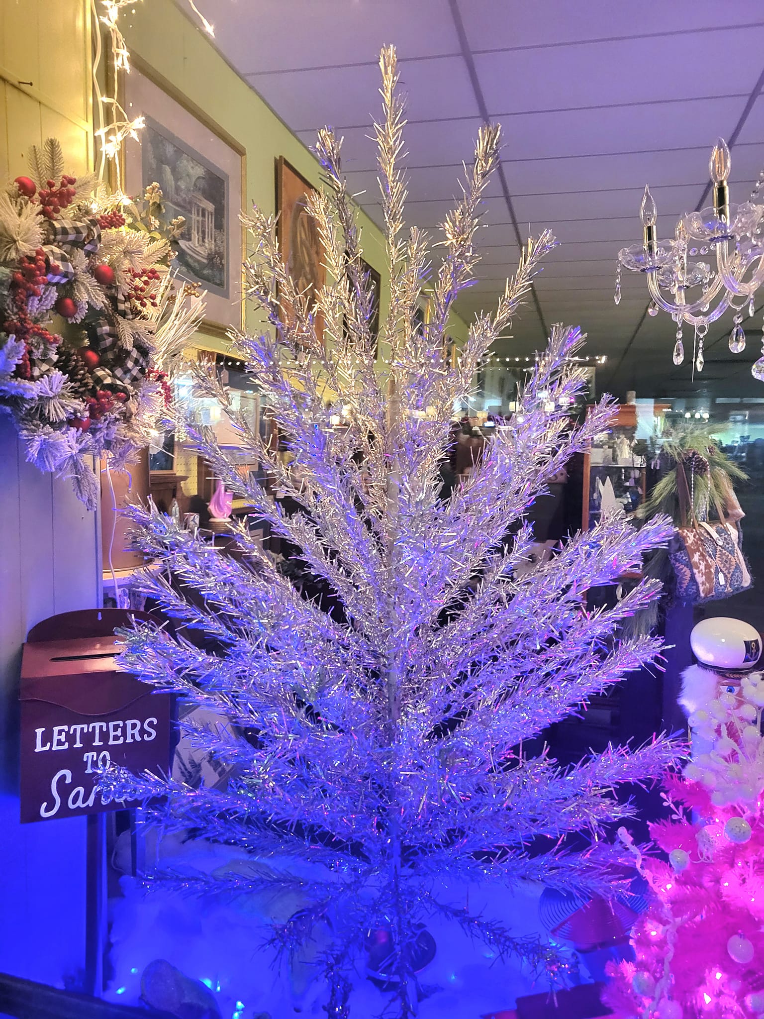 1950s 7ft aluminum Christmas tree with pom poms