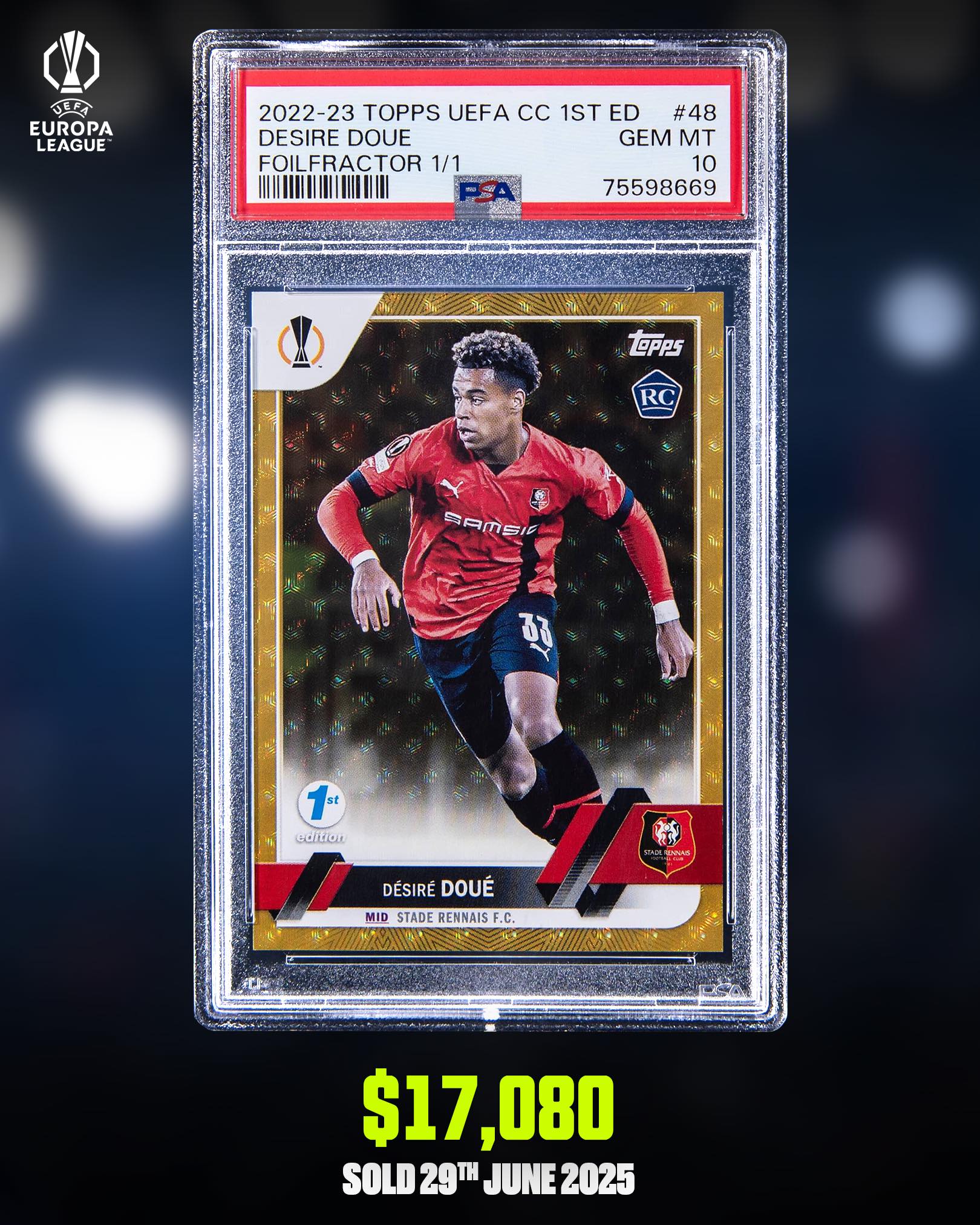 Topps Doué PSG 1/5 シリアルカード The actual shirt worn by Désiré Doué in his PSG debut is going