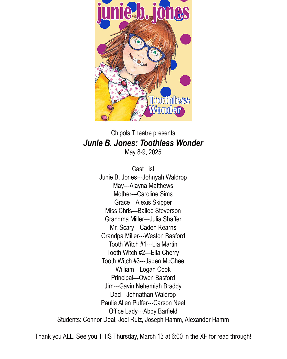 Chipola - Congratulations to the Cast of Junie B Jones! | Facebook