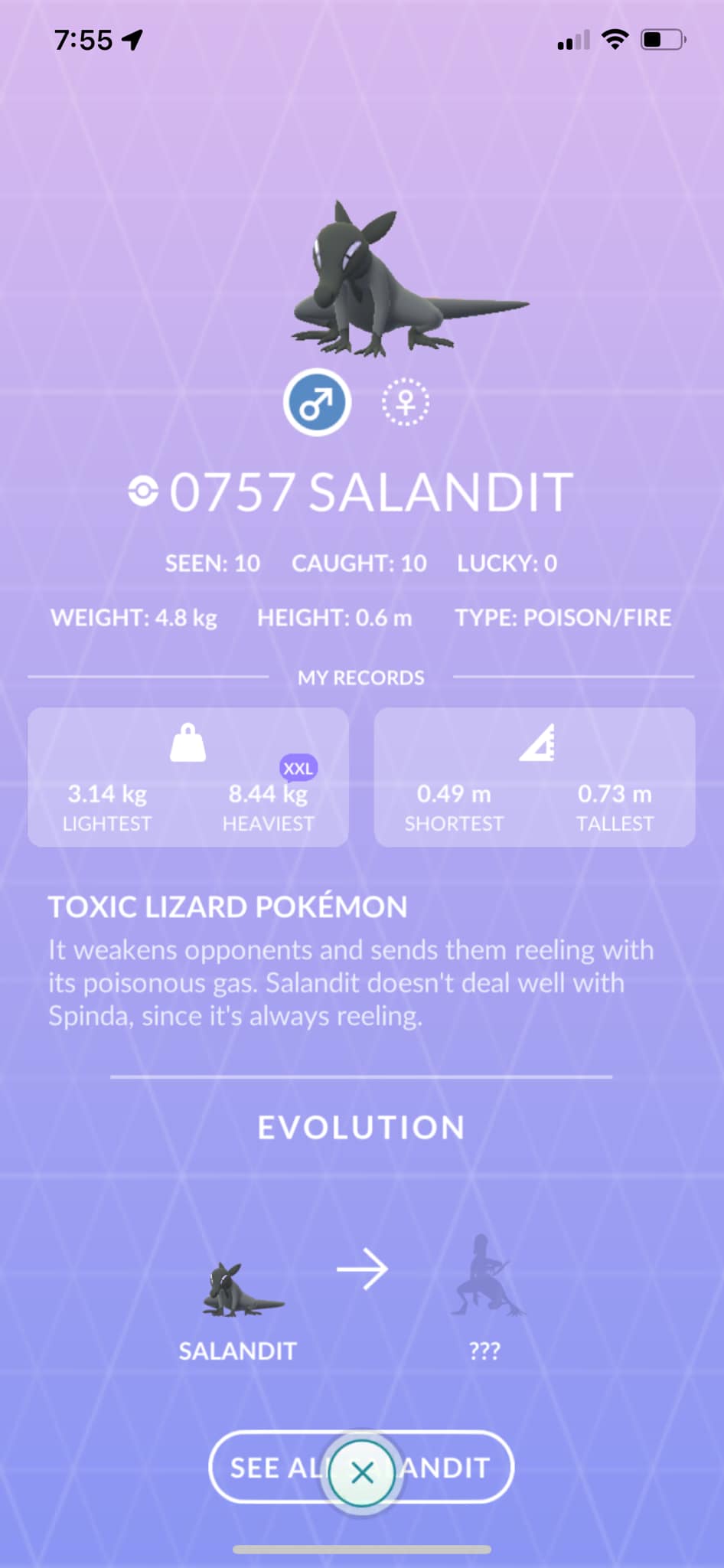 Salandit Maschio Lucido &ndash; Pok&eacute;mon Go &ndash; Mini PTC 80k Polvere Di Stelle