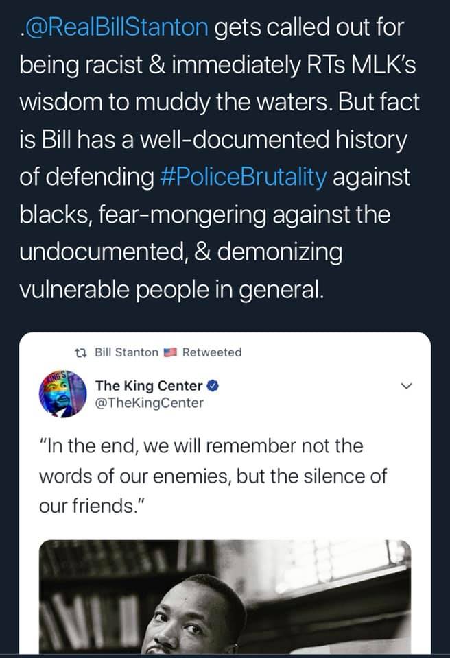 Bill Stanton has a documented history of demonizing people of color and ...