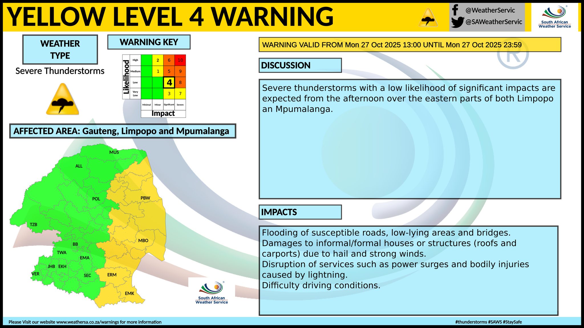Suburban - ⚠️ YELLOW LEVEL 4 WARNING – SEVERE THUNDERSTORMS ⚠️ The ...