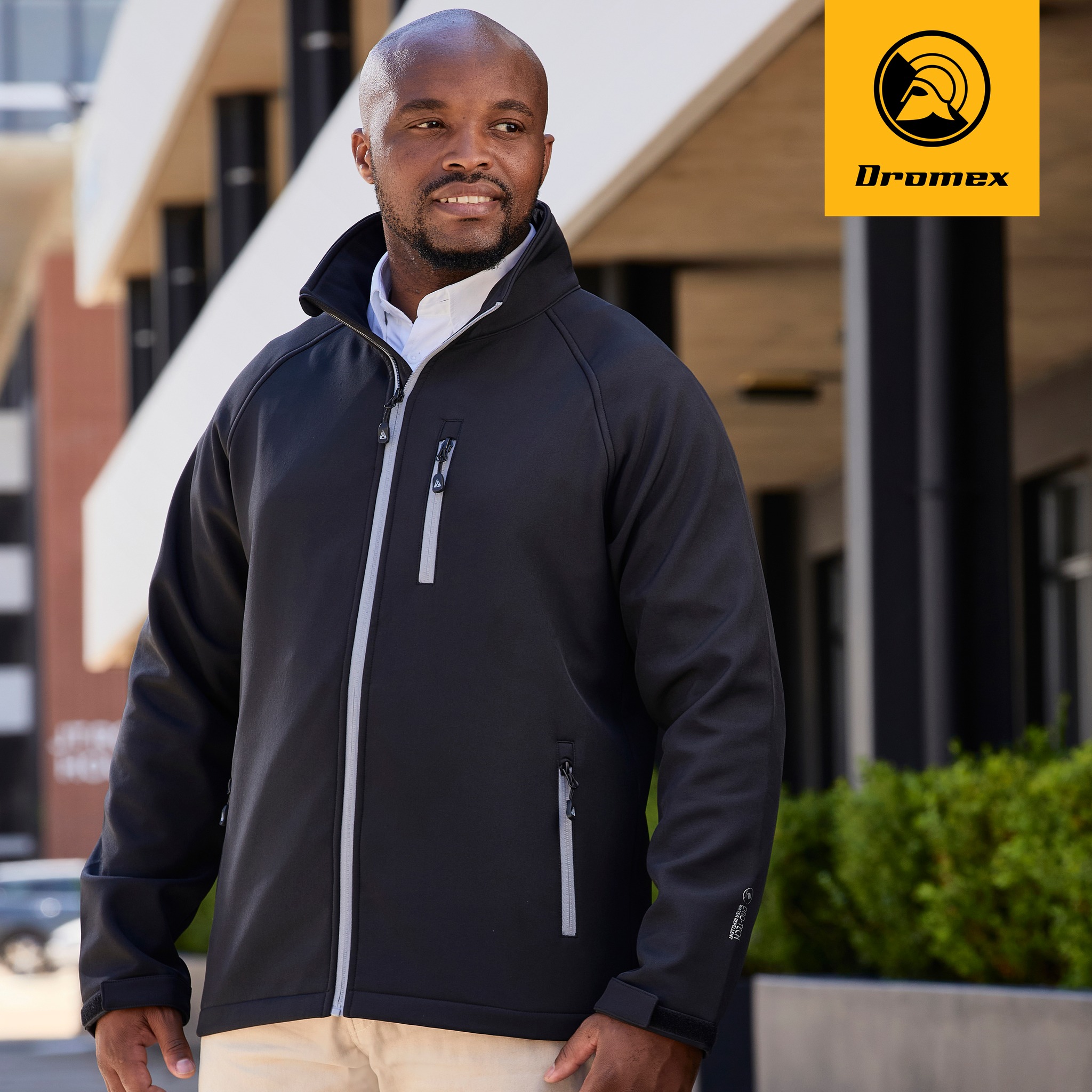 Our softshell jacket is made with our DRO-TECH water resistant 