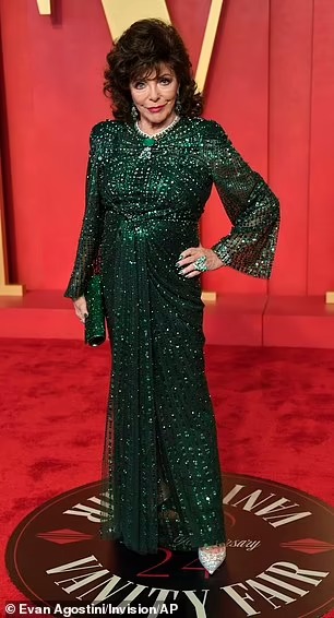 fallon carrington green sequin dress Joan Collins wears at Vanity Fair party fallon carrington 1981