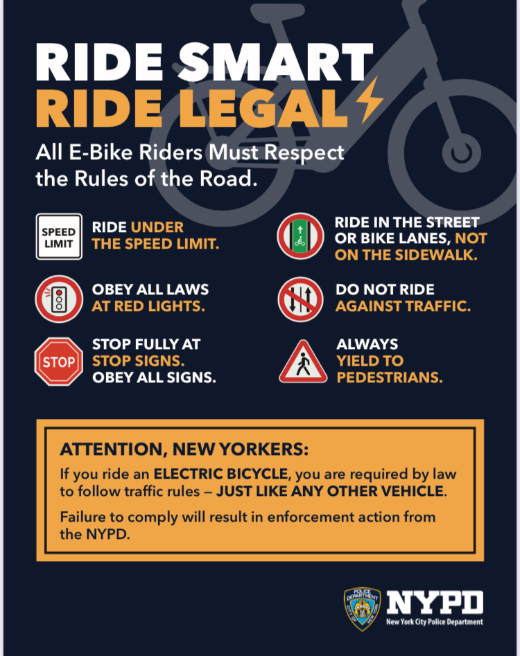 NYPD - Ride Smart, Ride Legal! All E-Bike riders must respect the rules ...
