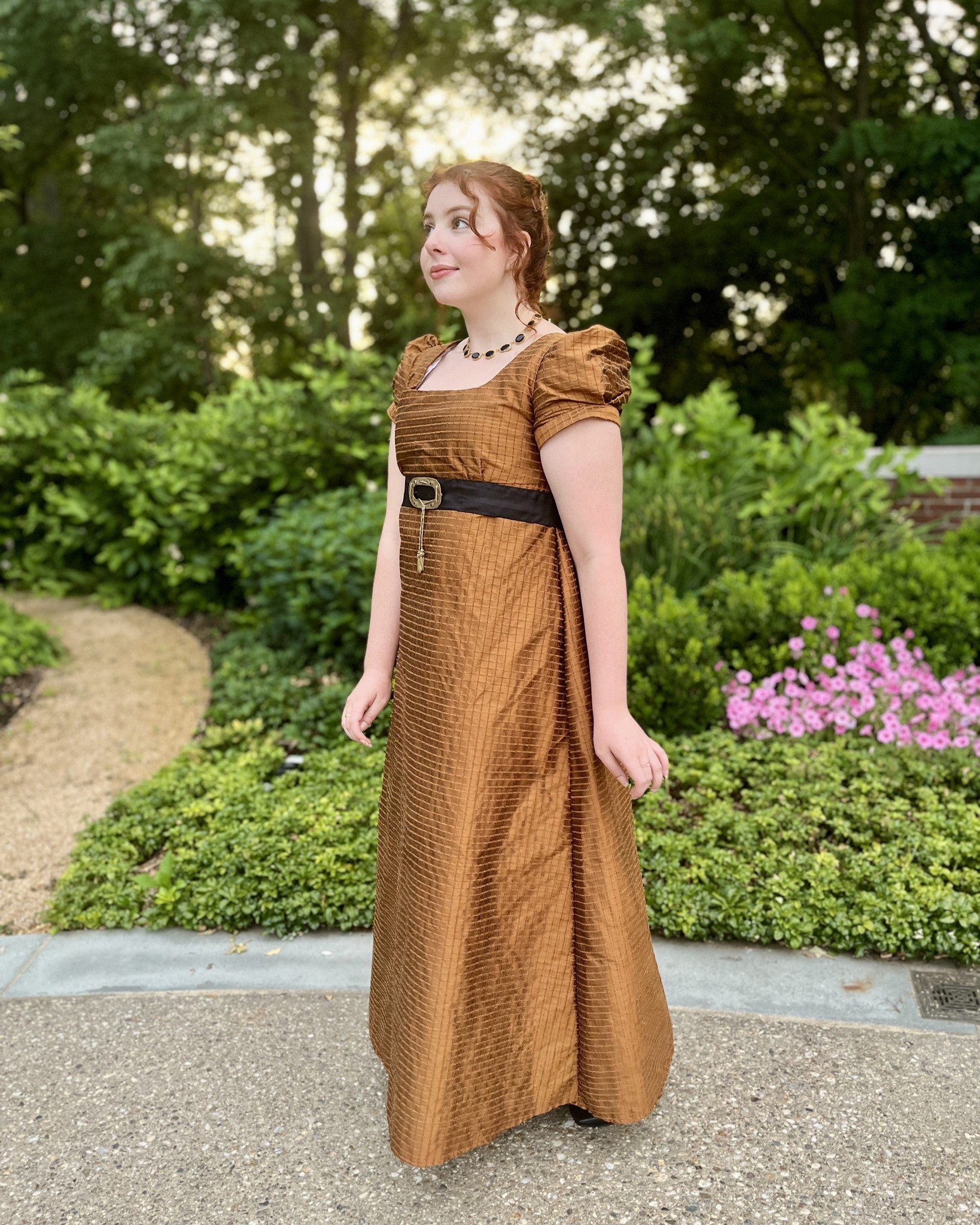 Regency gown made from copper corded silk taffeta