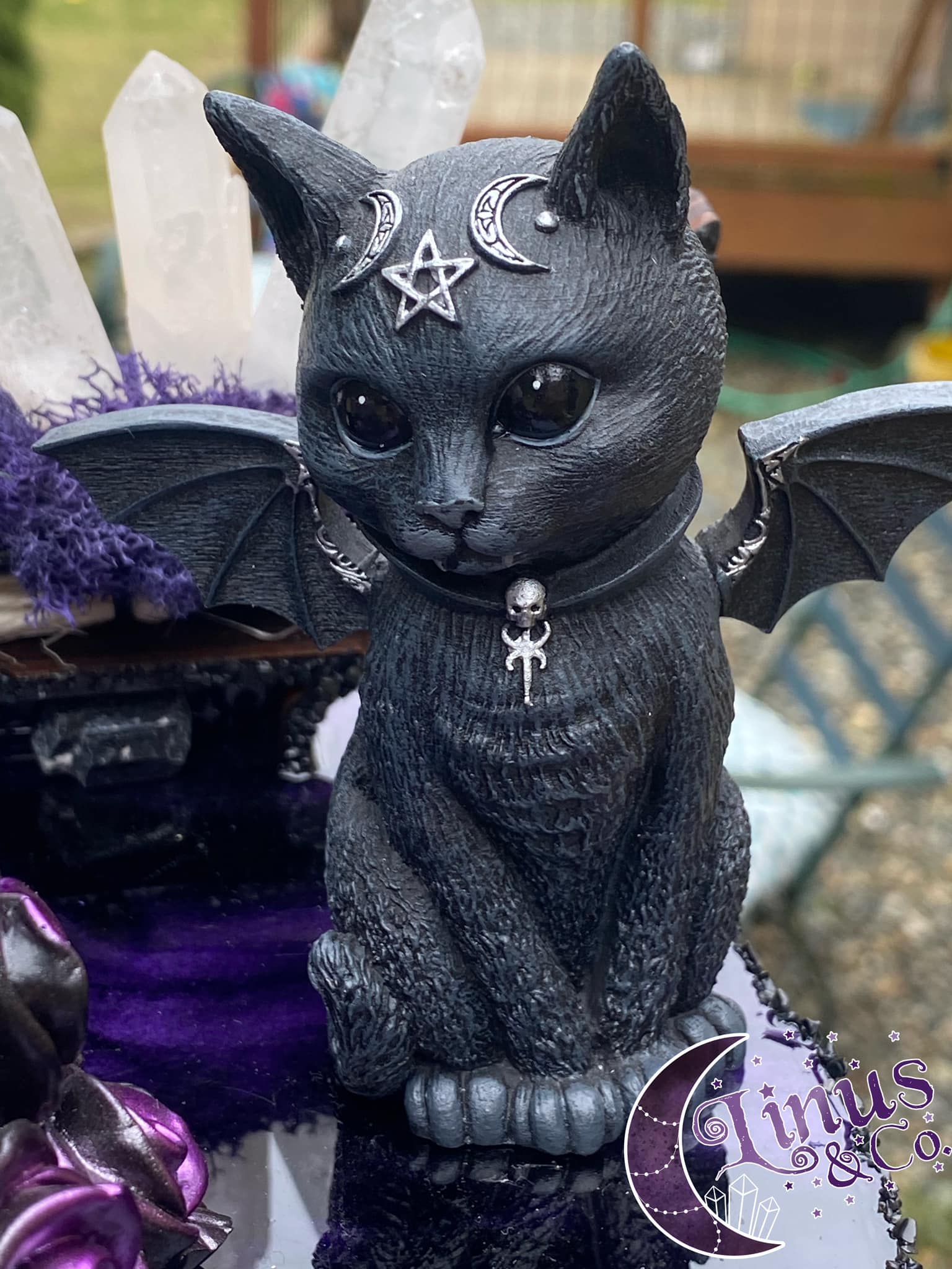 Whimsigoth Shelf Moon is 🤌💜🖤 Purple Mica Shpere Moth Pendant w