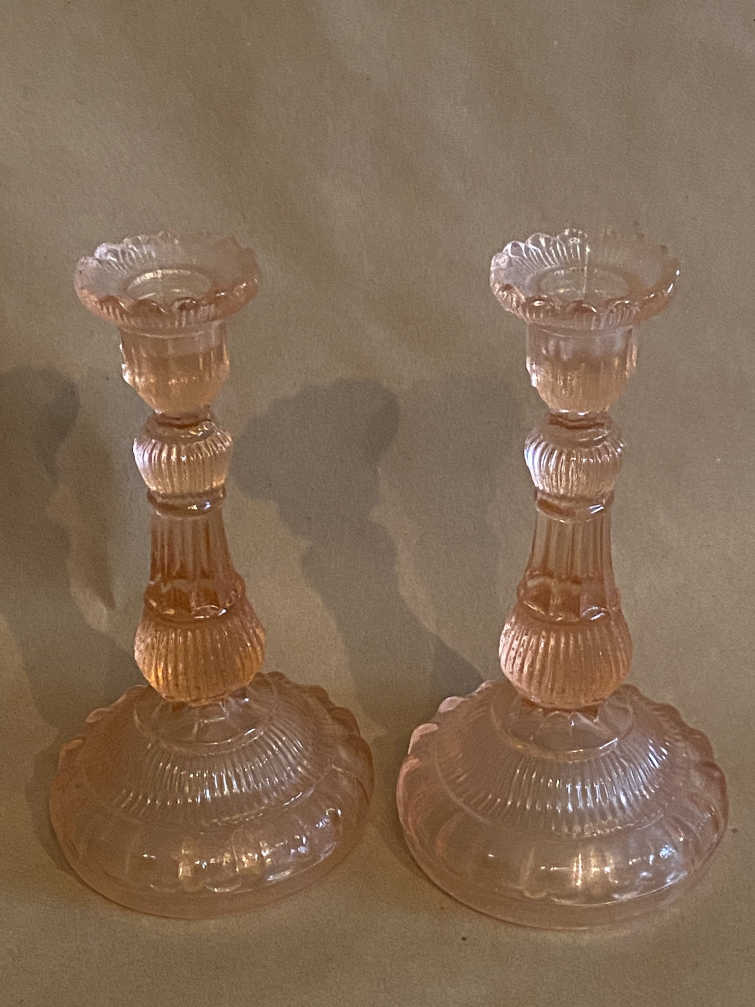 Candle Stick Holders - Depression Glass - Candle Holders - Charleston