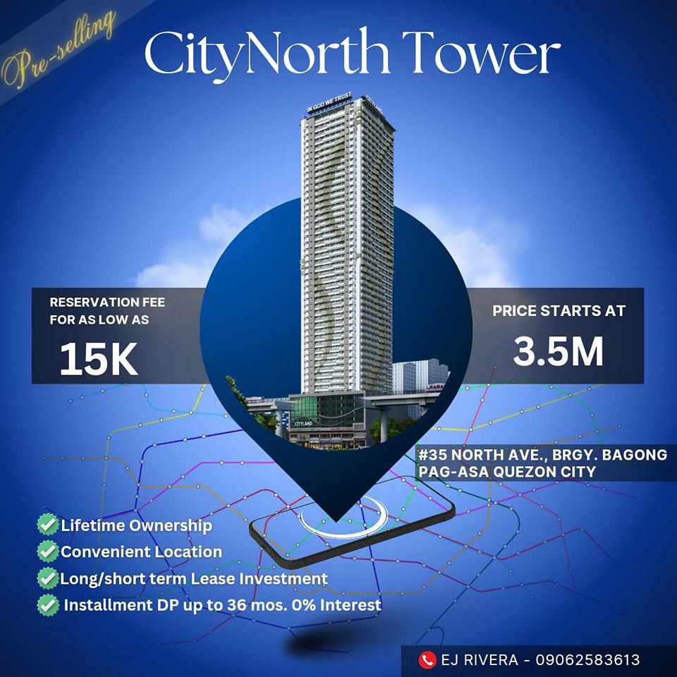 Cityland - Preselling condo in Quezon City! CITYNORTH TOWER 📍 North Ave ...