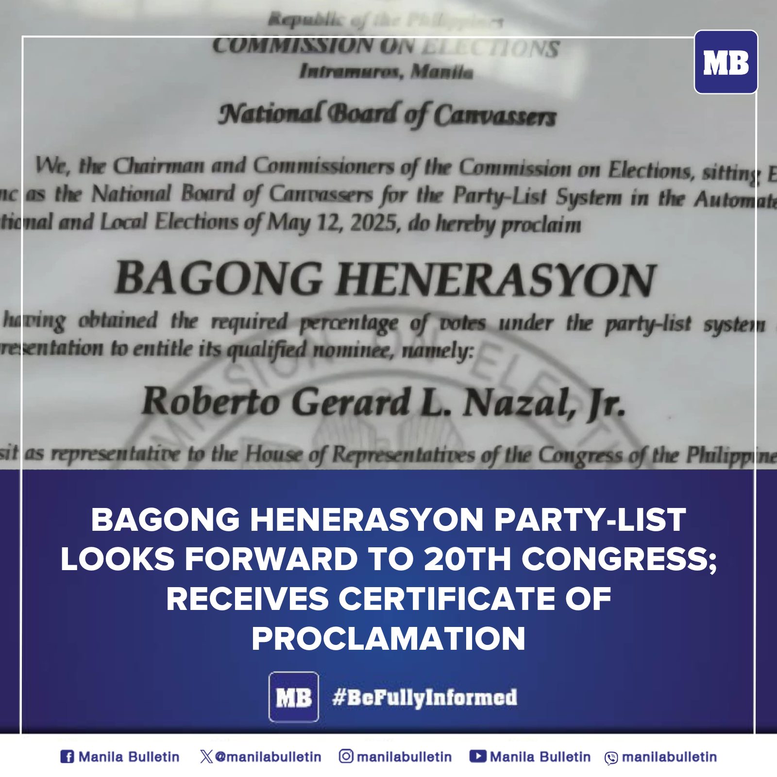 MANILA - Bagong Henerasyon (BH) Party-list was galvanized by its ...