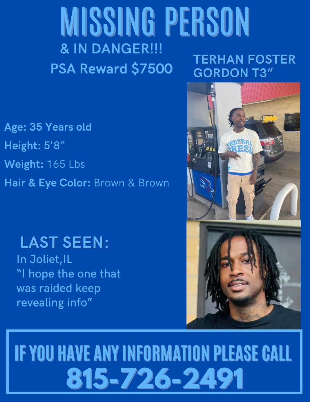 Missing - Tehran Foster 35, has been missing from Joilet, Illinois ...