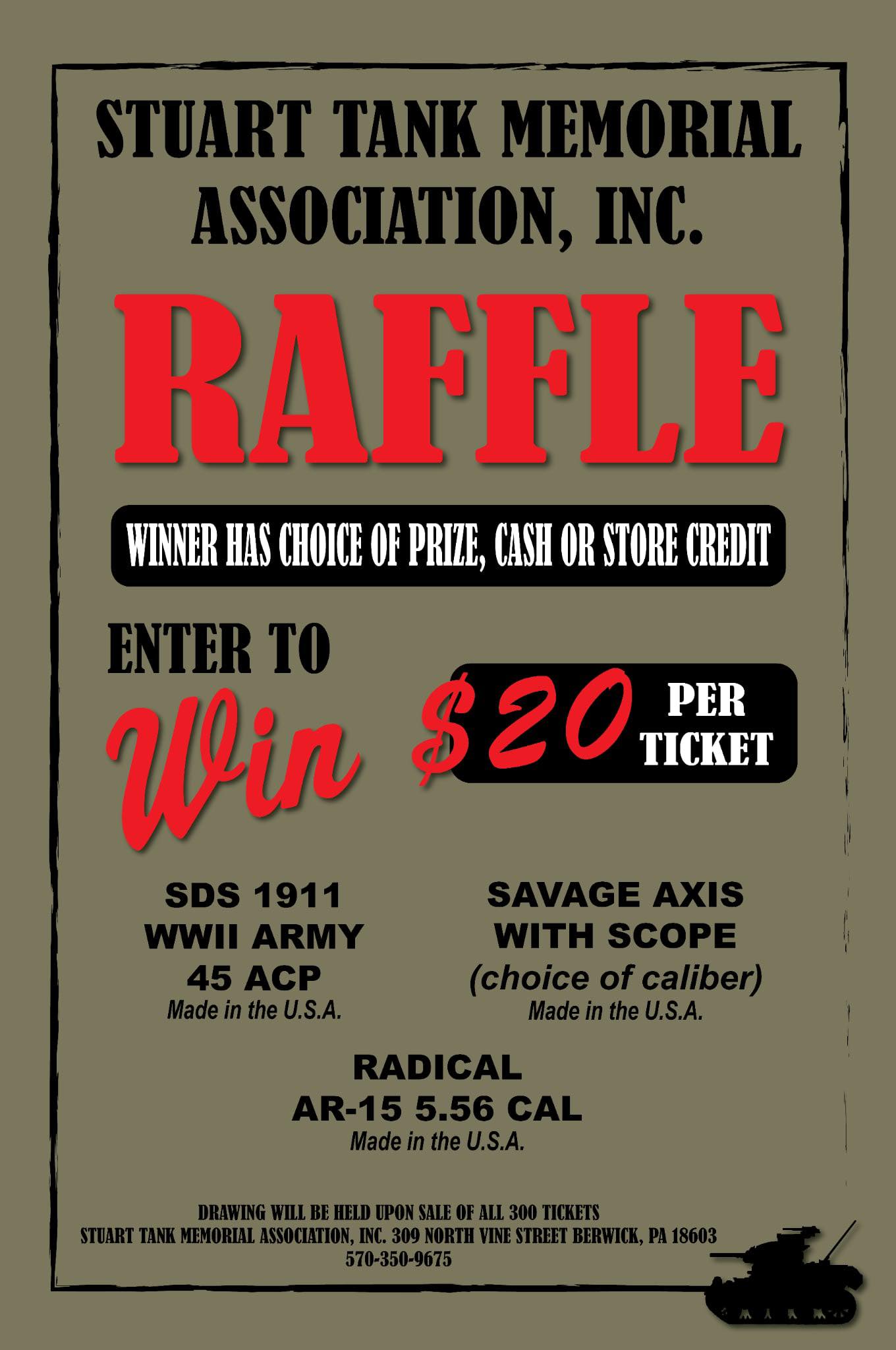 Stuart - NEW Raffle Tickets available now at the Stuart Tank Memorial ...