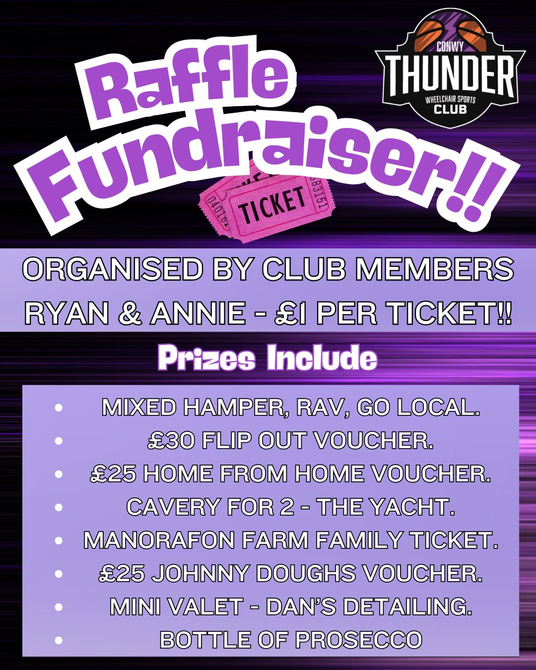 🎟️🚨 Raffle Fundraiser!! 🚨🎟️ Two of... - Conwy Thunder WSC | Facebook