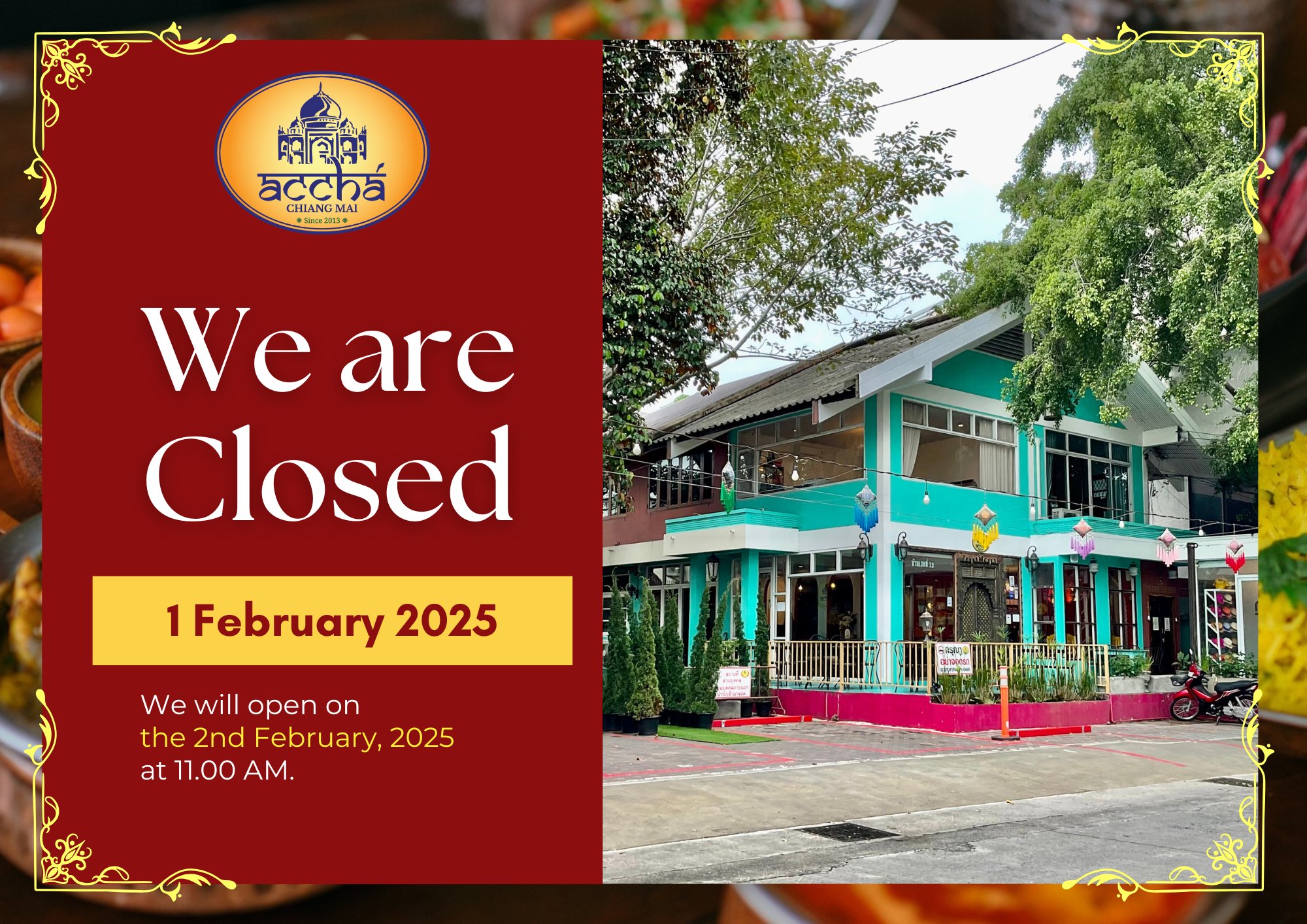 Accha Authentic Indian Cuisine - 📢 ประกาศแจ้งวันหยุดร้าน Accha สาขา ...