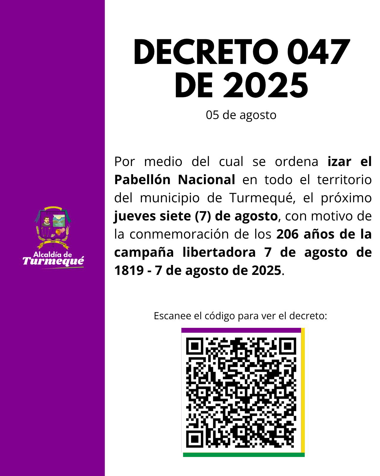 Alcaldía - 📩Decreto No. 047 del 05 de agosto de 2025. ⤵️ Para conocer ...