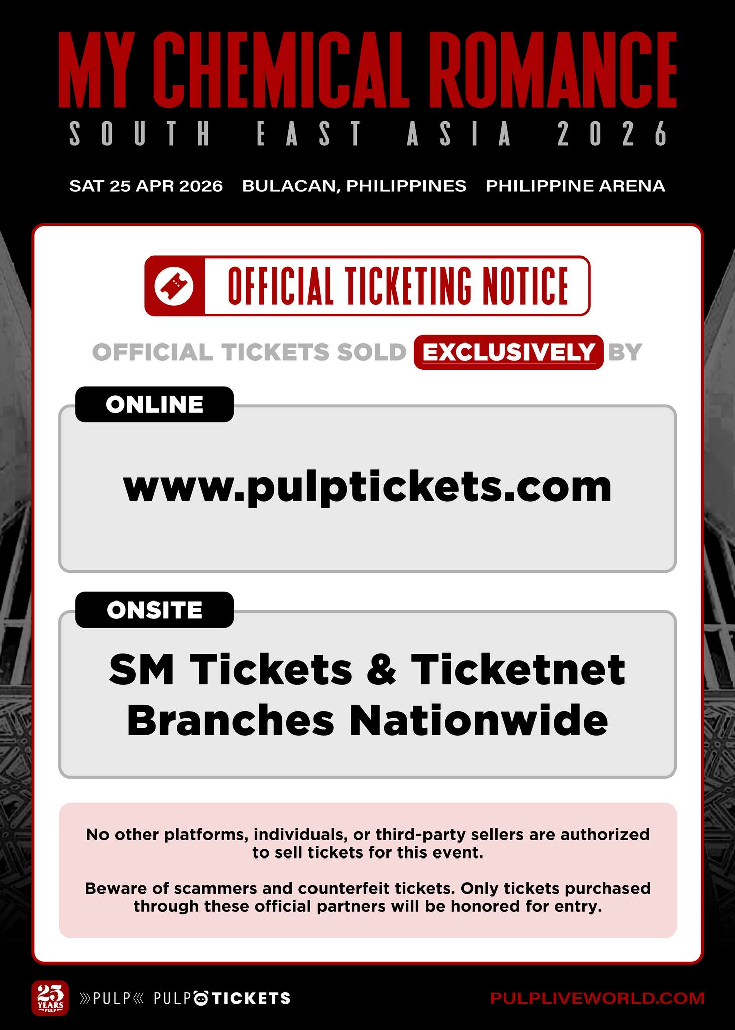 PULP - HOW NOT TO GET SCAMMED? 🕵️‍♂️🎟 Please be reminded, MCRmy! 🤝 The ...