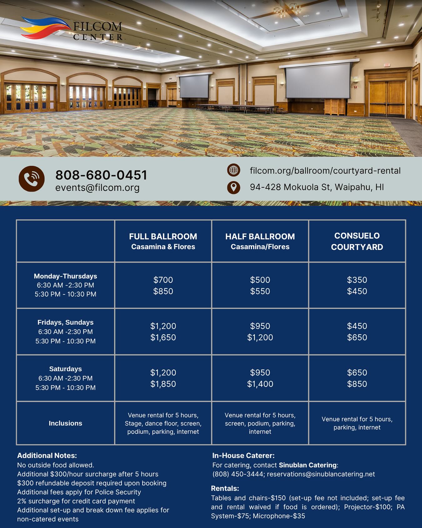 FilCom - 🏛️ FilCom Center Rental Spaces - NEW RATES Effective August 1 ...