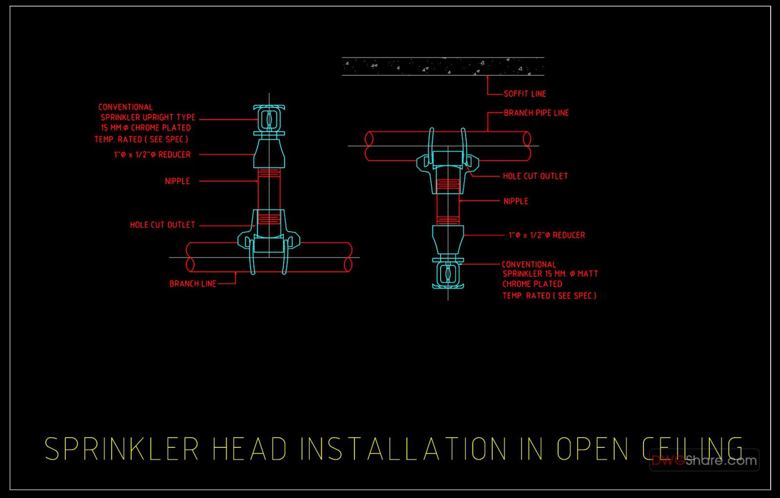 DWGshare - 59.Sprinkler Head Installation In Open Ceiling Detail ...