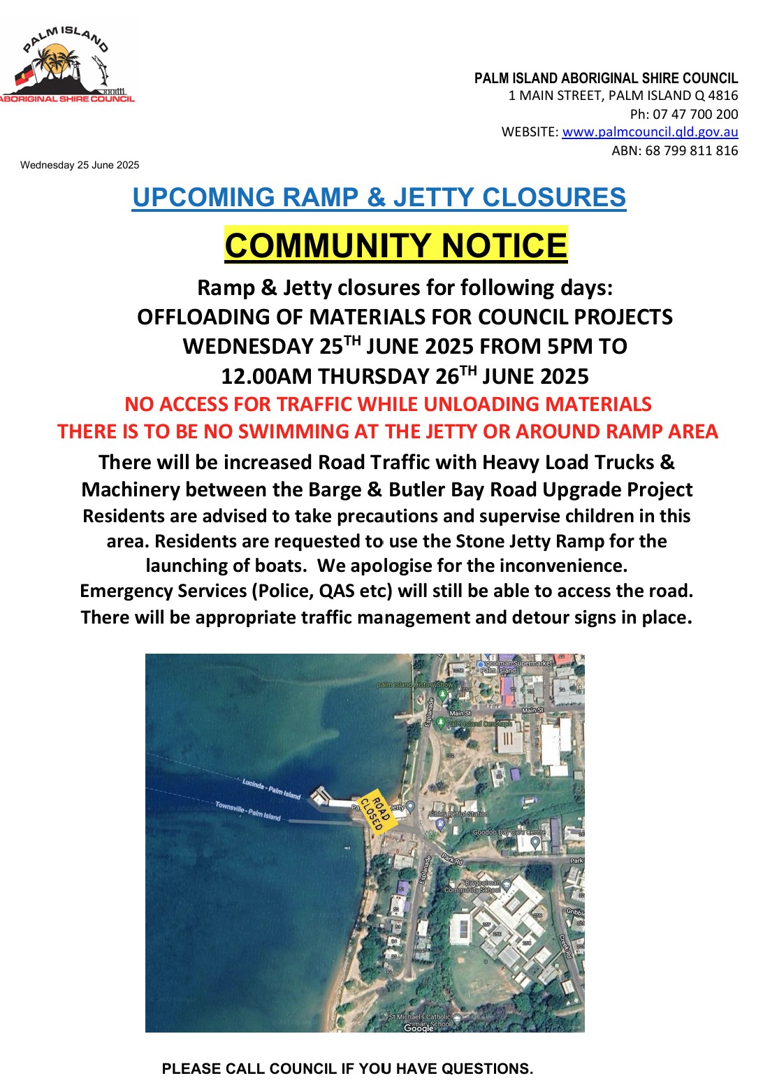 Palm - *Community Notice: Ramp & Jetty Closure: Wednesday 25th June ...