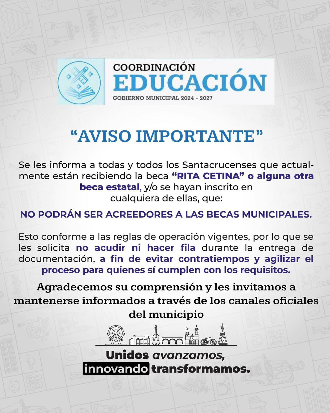 La - 🔔 AVISO IMPORTANTE de la Coordinación de Educación Santa Cruz de ...