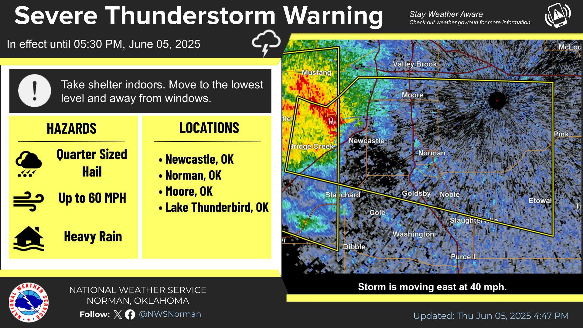 US - [4:48 PM - June 5, 2025] A severe storm capable of 60 mph winds ...
