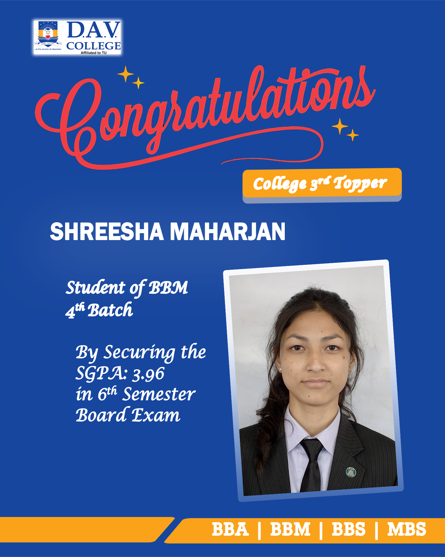 DAV - 🎉 Congratulations, Ms. Shreesha Maharjan! 🎉 A proud moment for ...