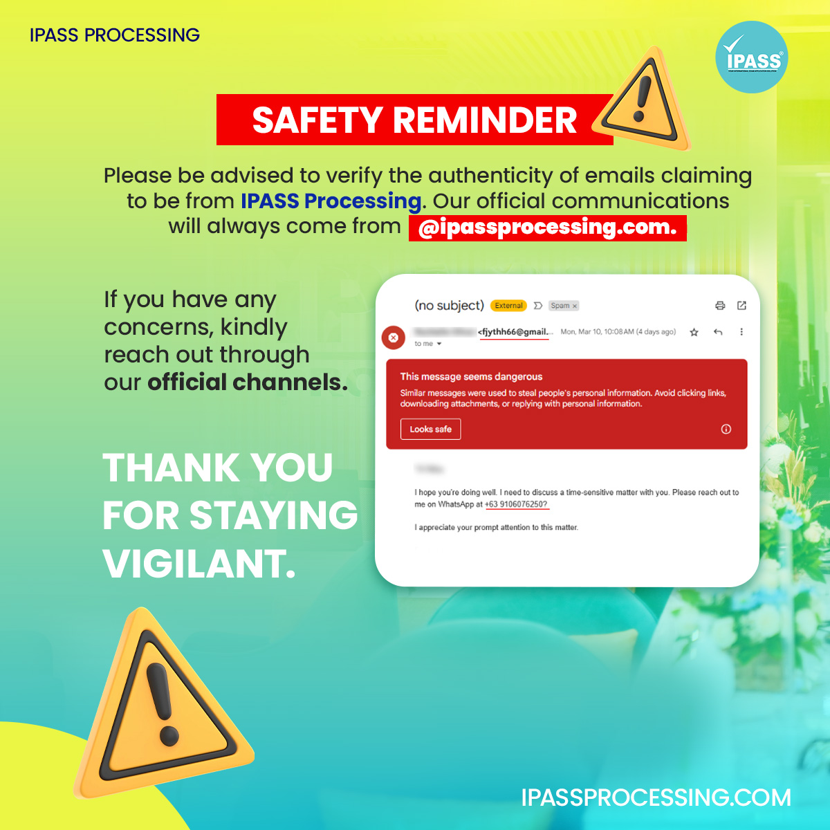 📢 SAFETY REMINDER Your security is... - IPASS Processing | Facebook
