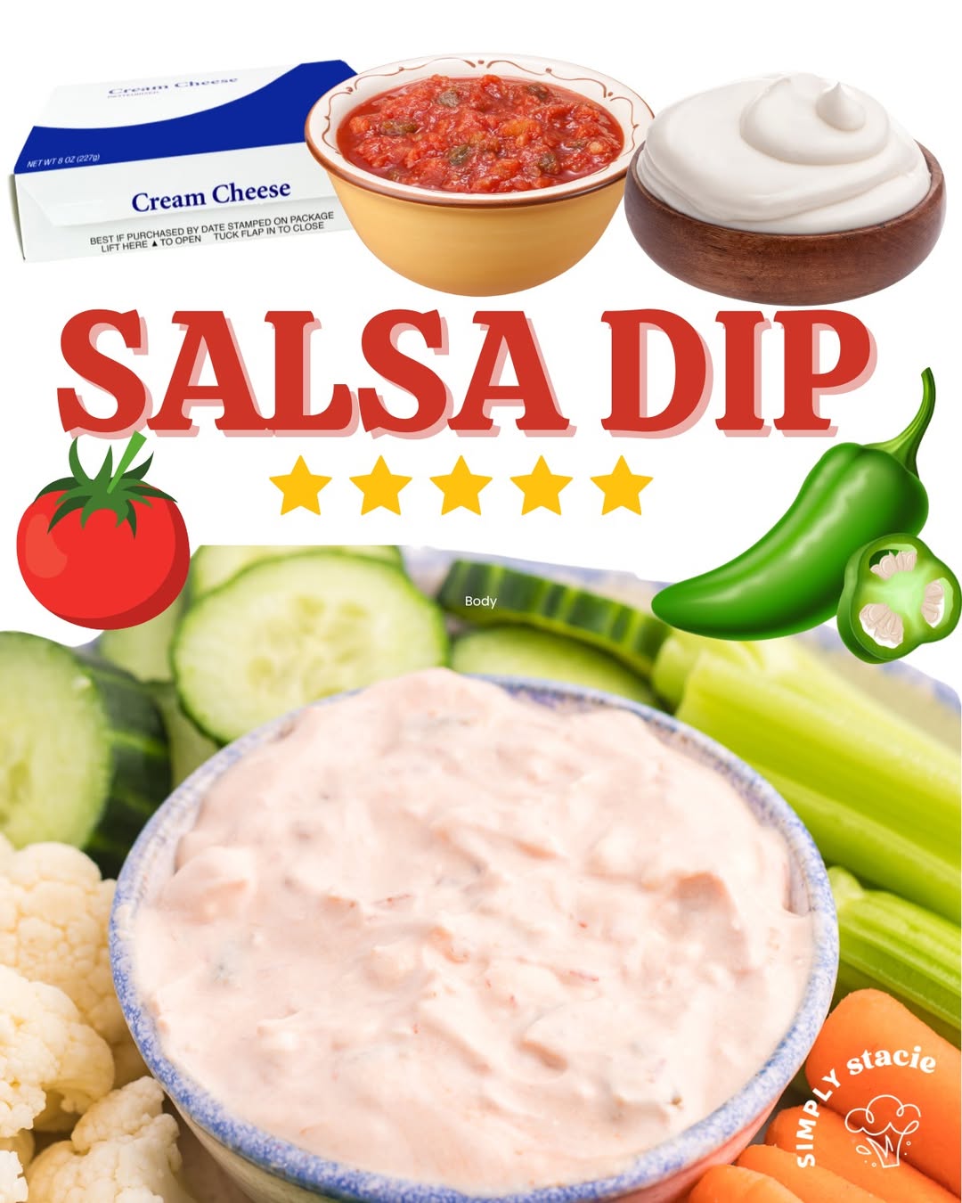 ✨ This 3-ingredient Salsa Dip is the easiest party snack ever! Just salsa, sour cream, and cream cheese—stir it all together and you're DONE. Creamy, zesty, and totally addictive. Perfect with tortilla