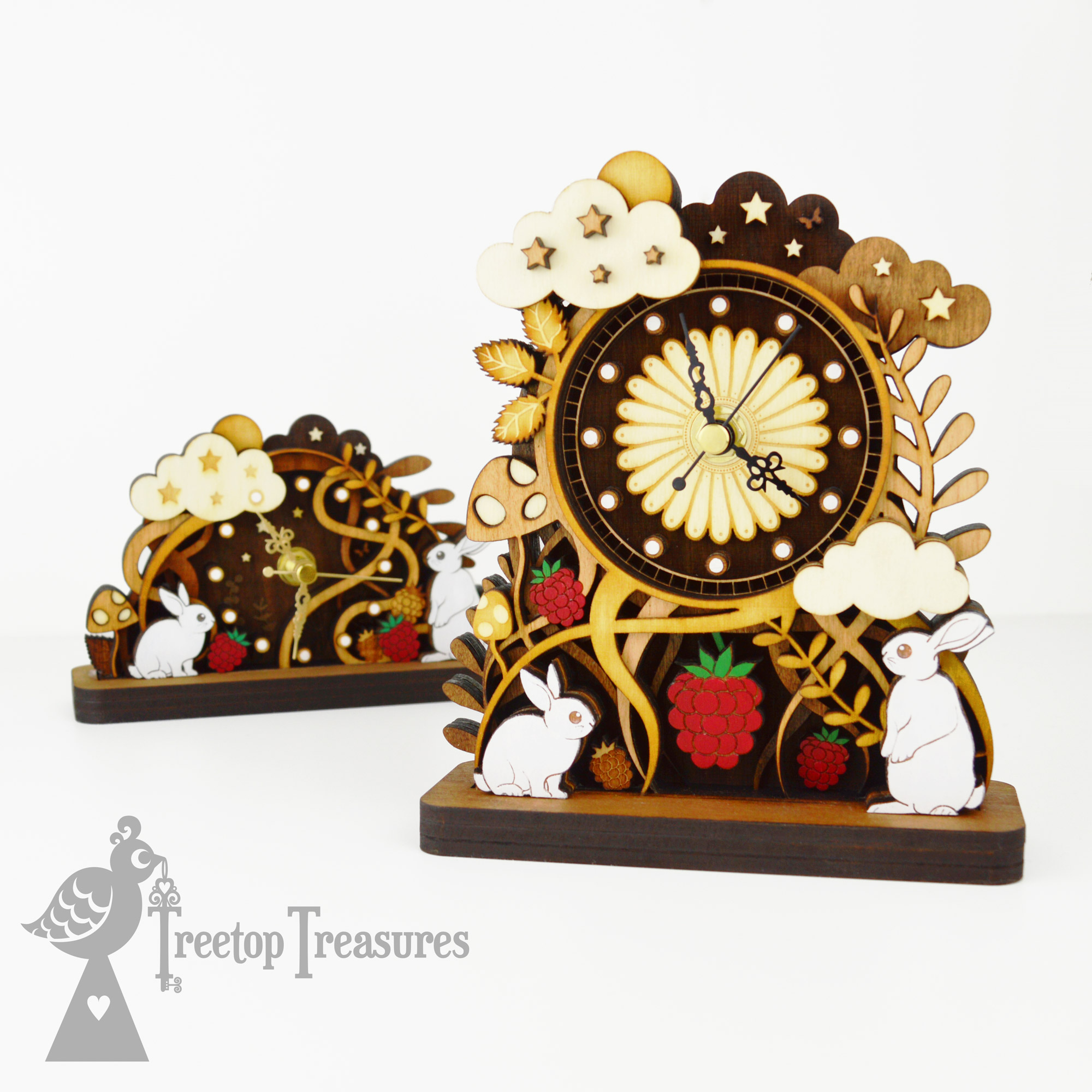 -- NEW Woodland Rabbit Mantel Clock --... - Treetop Treasures