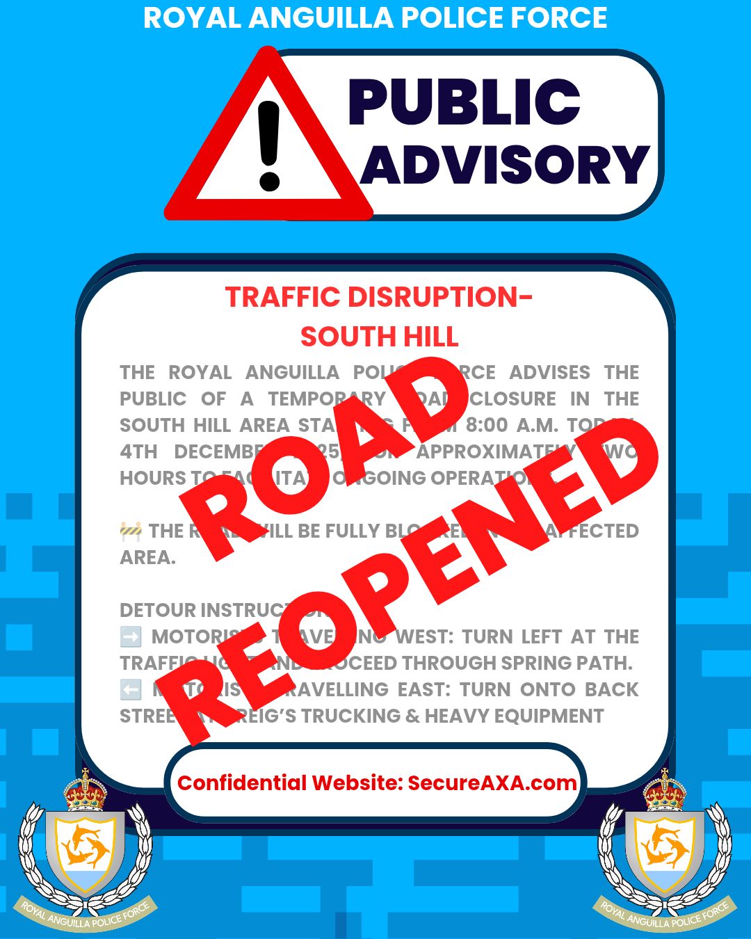 Royal - 🚨 TRAFFIC UPDATE – SOUTH HILL 🚨 The Royal Anguilla Police Force ...