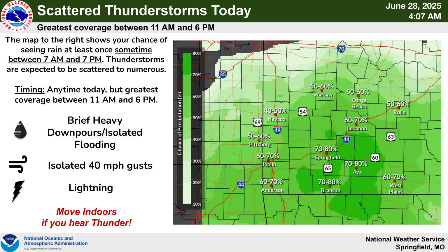US - Scattered showers and thunderstorms will occur again today, moving ...
