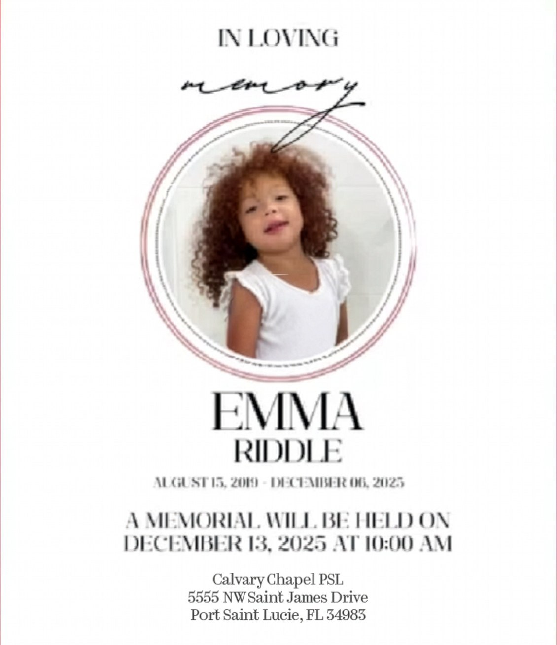 6-year-old Emma Riddle tragically... - Treasure Coast Scene | Facebook