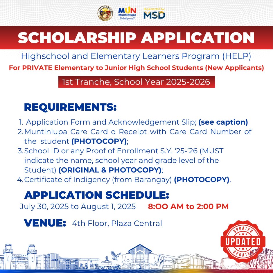 [𝐔𝐏𝐃𝐀𝐓𝐄𝐃] 𝐀𝐍𝐍𝐎𝐔𝐍𝐂𝐄𝐌𝐄𝐍𝐓:... - Muntinlupa Scholarship Division | Facebook