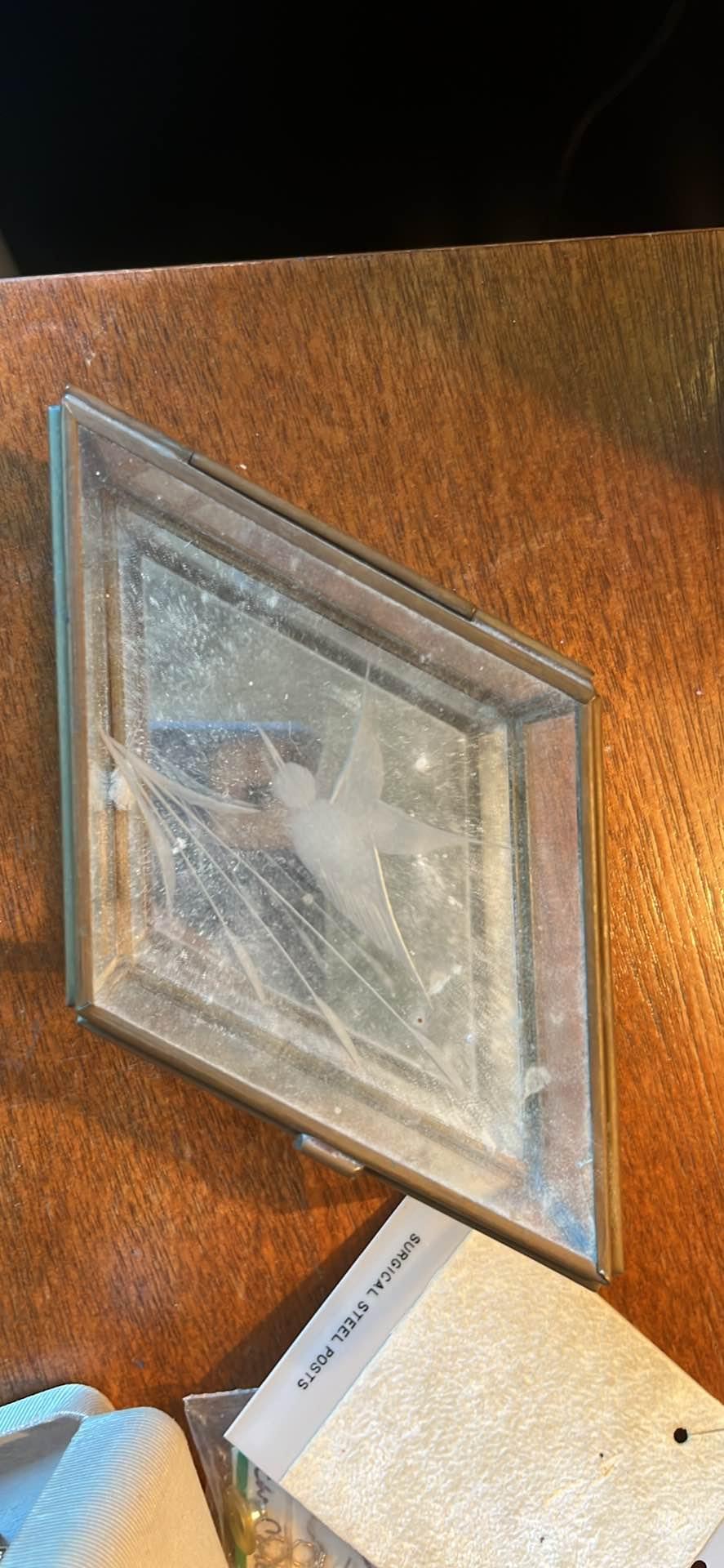 vintage Footed Brass and etched glass box. Jewelry Organizers