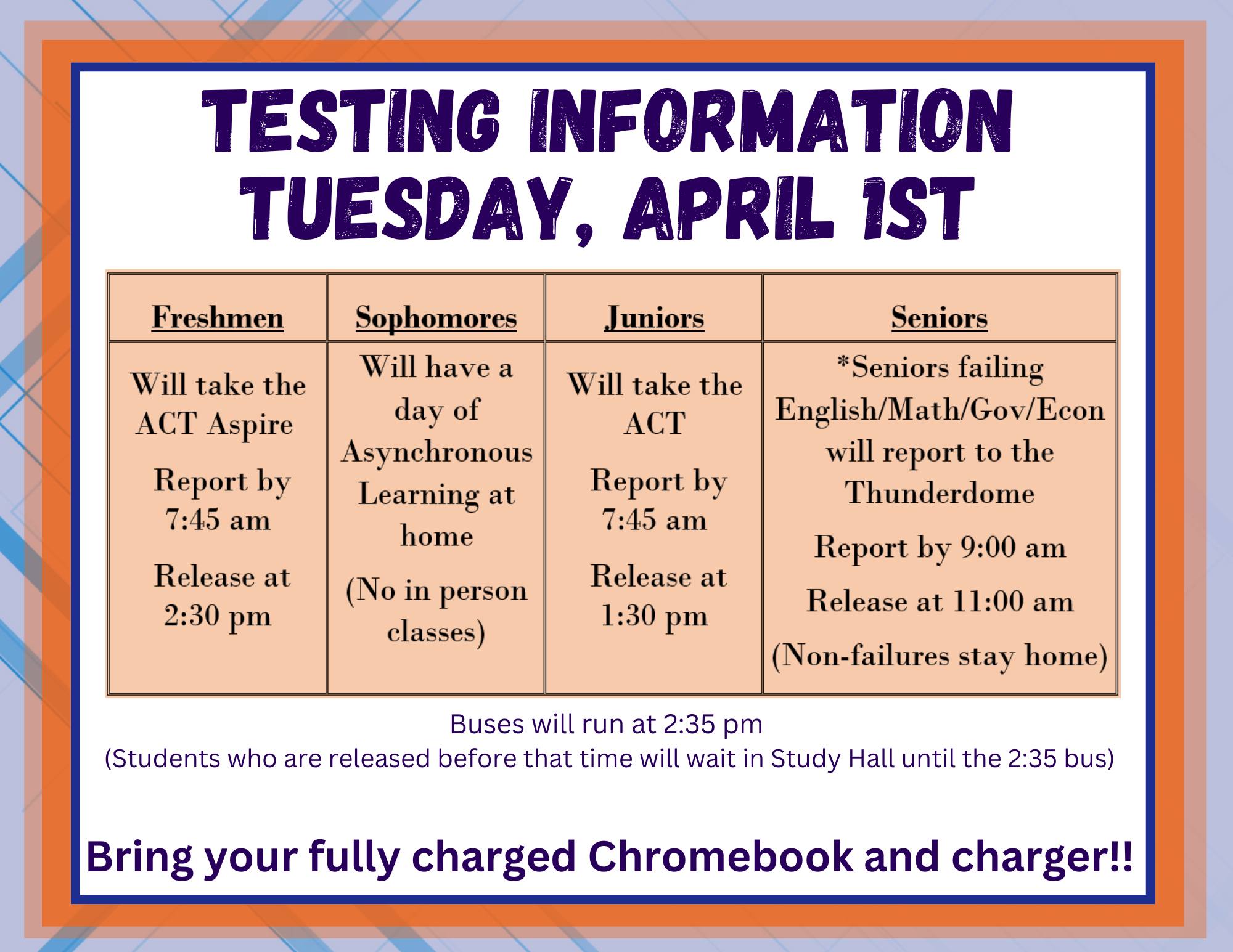 📢 April 1st State Testing... - Thunderbird High School AZ | Facebook