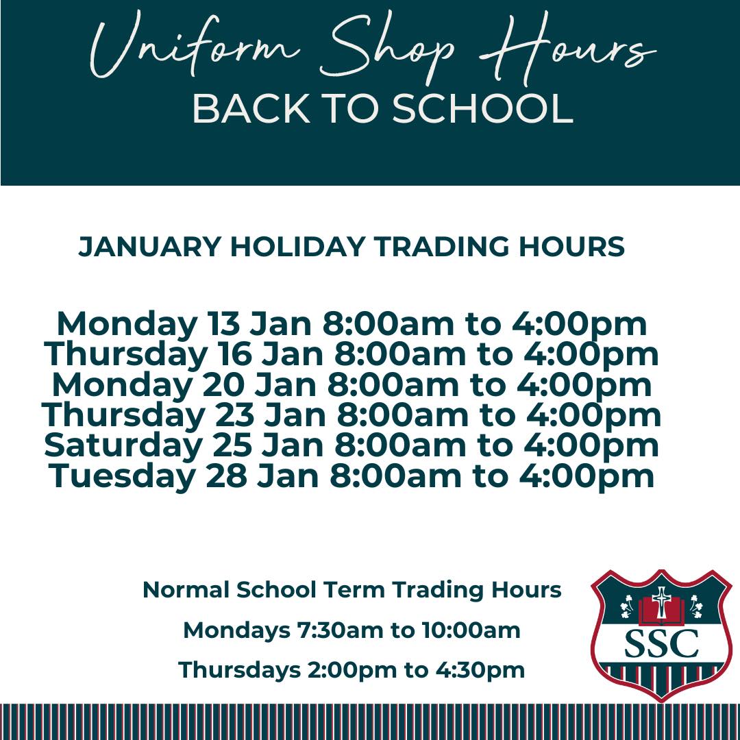 St - UNIFORM SHOP OPENING HOURS | The uniform shop will be open Monday ...