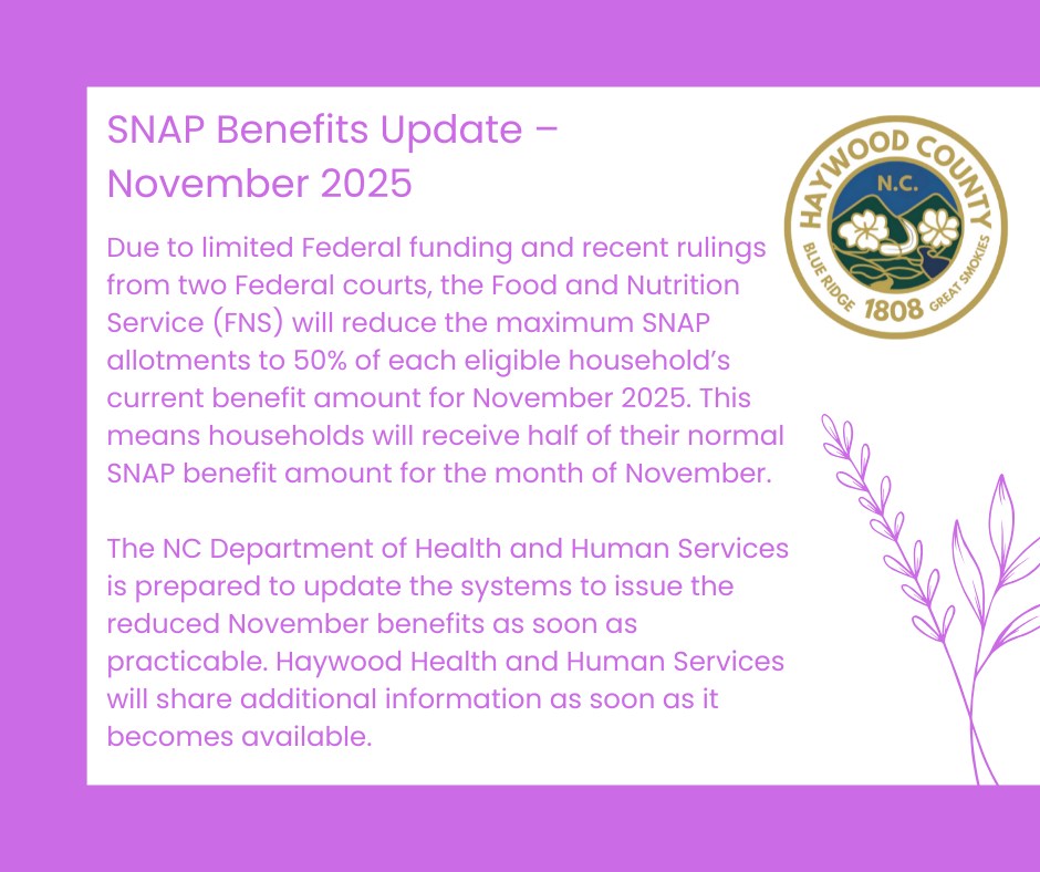 Haywood - SNAP Benefits Update – November 2025 - This message serves as ...