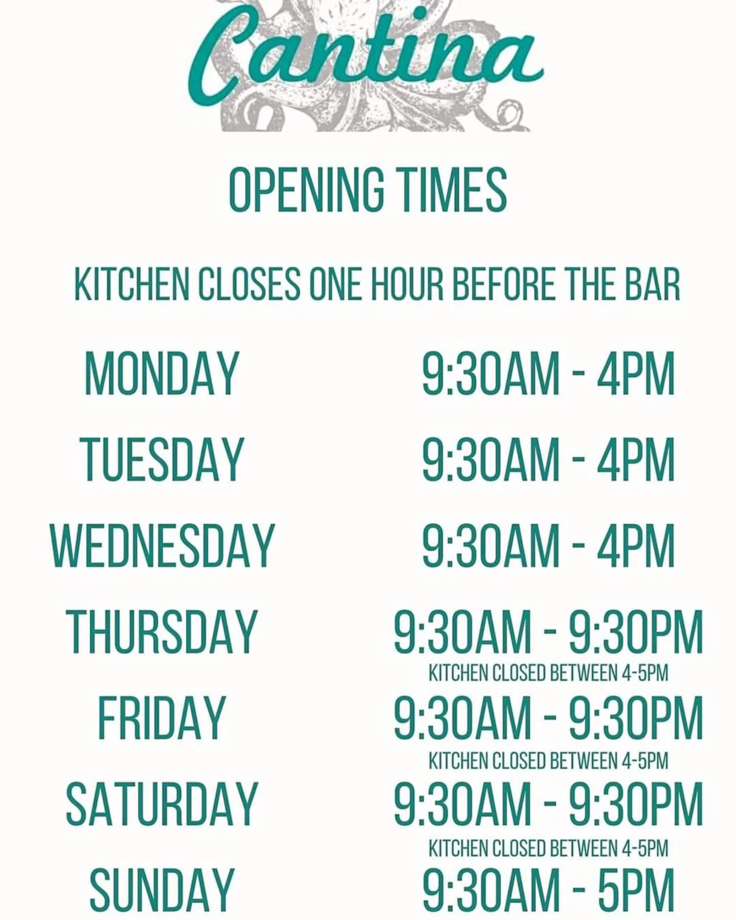 Cantina - Our new spring opening hours. You will see that... | Facebook