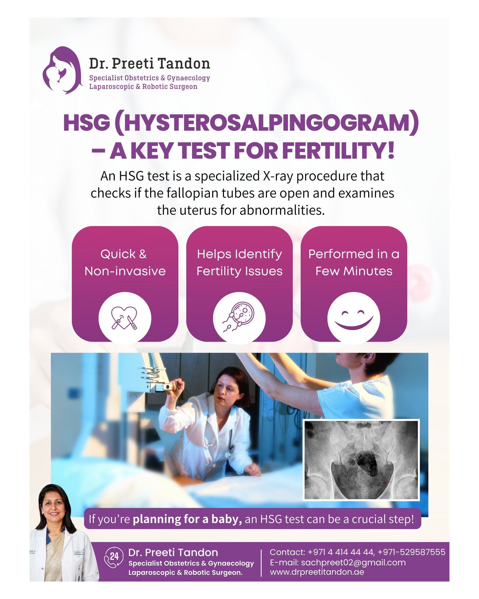 Dr. - Planning for a baby? 🤰 An HSG (Hysterosalpingogram) test is a key ...