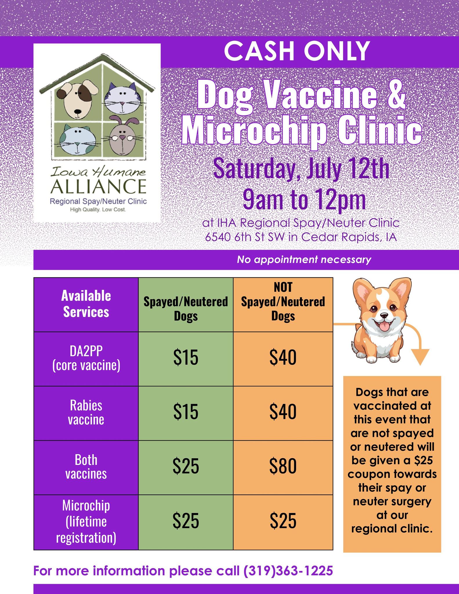 This Saturday is our low cost vaccine & Microchip clinic for DOGS