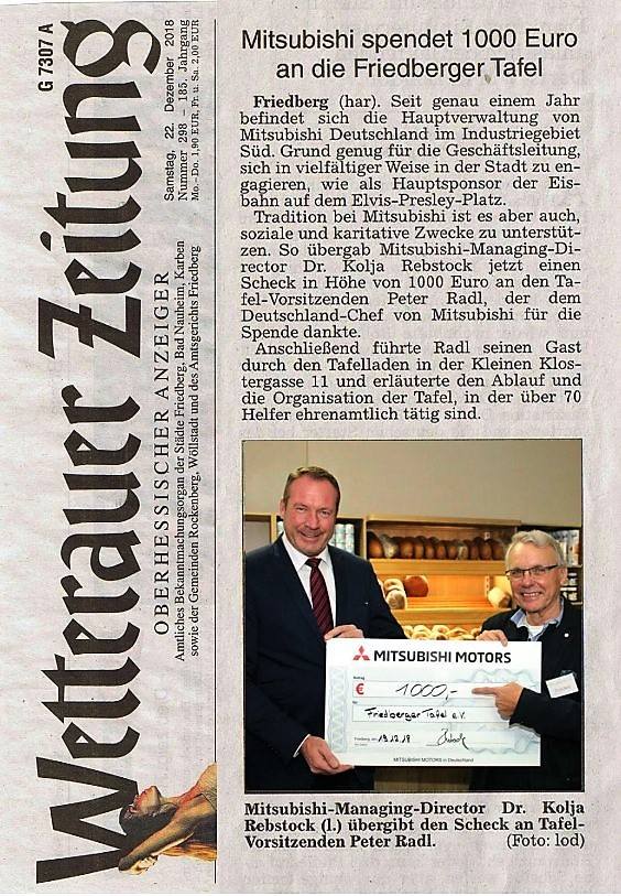 Wetterauer Zeitung Vom 22 12 2018 Friedberger Tafel E V