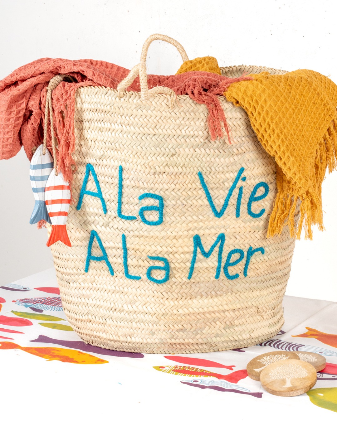 Poussette Marché Style Osier Bicolore - 90 Cm Avec Panier