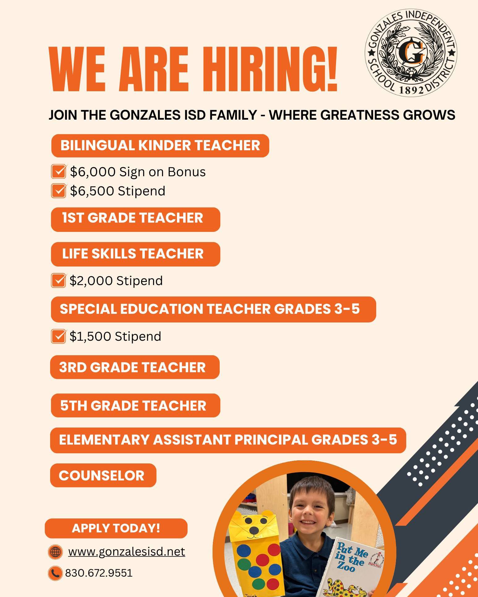 Gonzales - 🚨 WE NEED YOU! Gonzales ISD is urgently hiring and looking ...