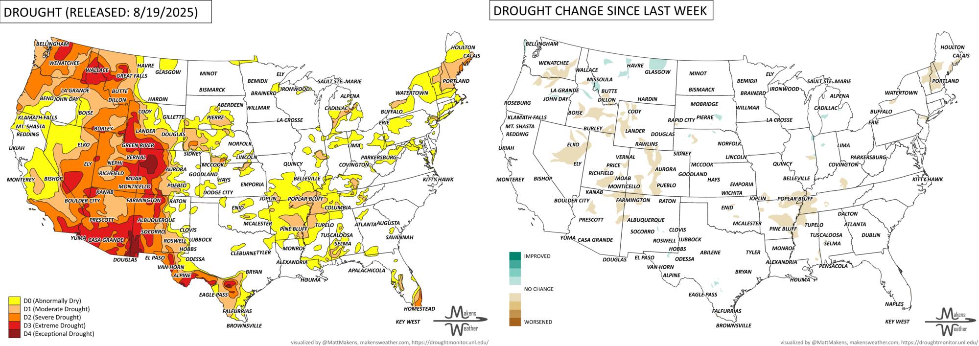 National - Drought shifts across the U.S. (Aug 13–19, 2025): 🌡️ Central ...
